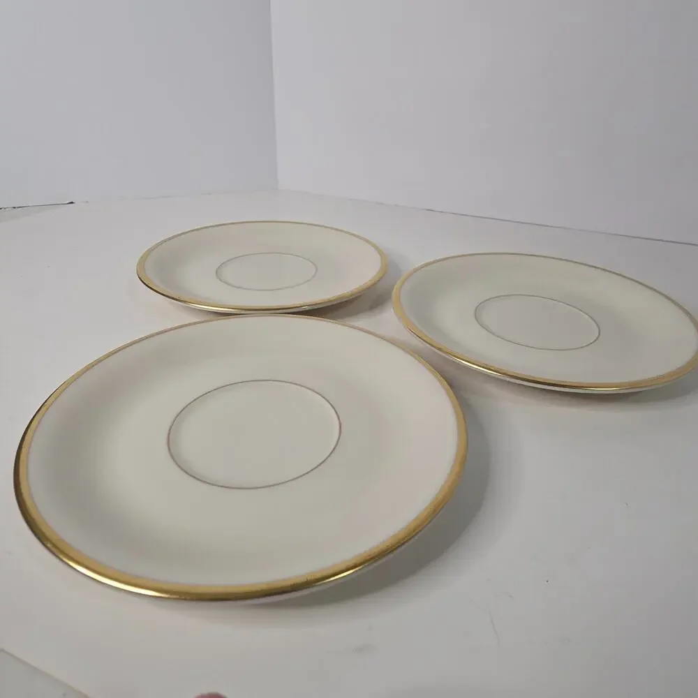 Pickard China Puritan 3000 A Gold Trim Plates Saucers Lot of 3 Vintage USA